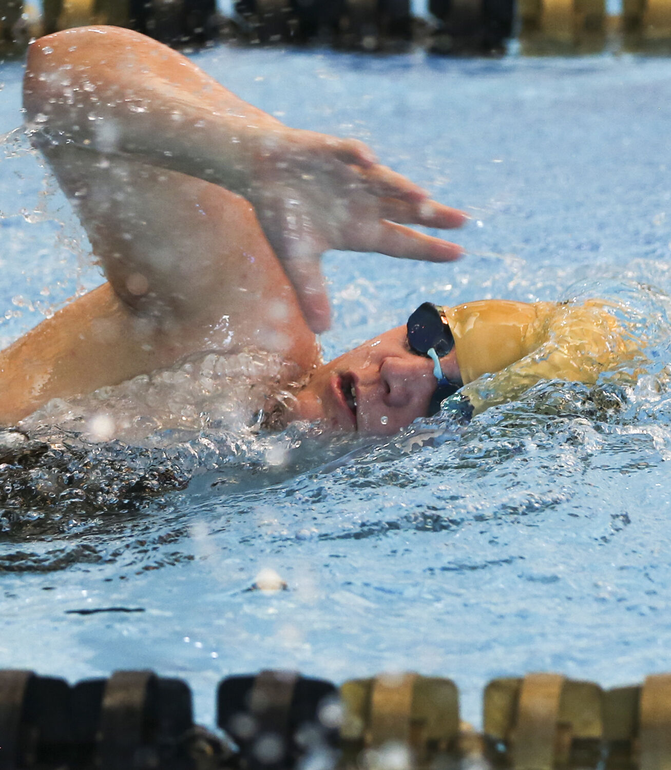 River Bills takes a breath during her 200 yard freestyle race